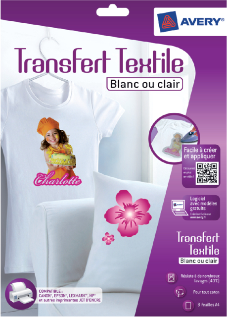 Transfert pour T-shirt Avery C9405-8 A4 8 feuilles