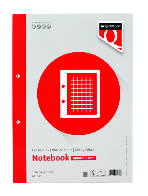 Bloc de cours Quantore A4 80g carreau 5mm 200 pages 80g + marge