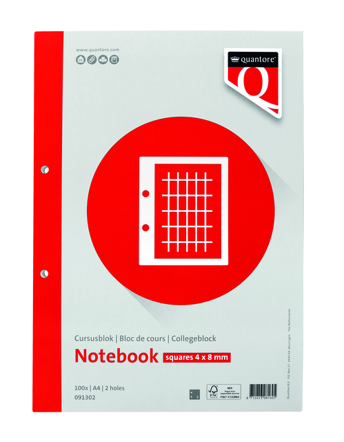 Cursusblok Quantore A4 ruit 4x8 commercieel met kantlijn