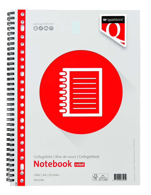 Bloc de cours Quantore A4 ligné 23 perforations 200 pages 70g