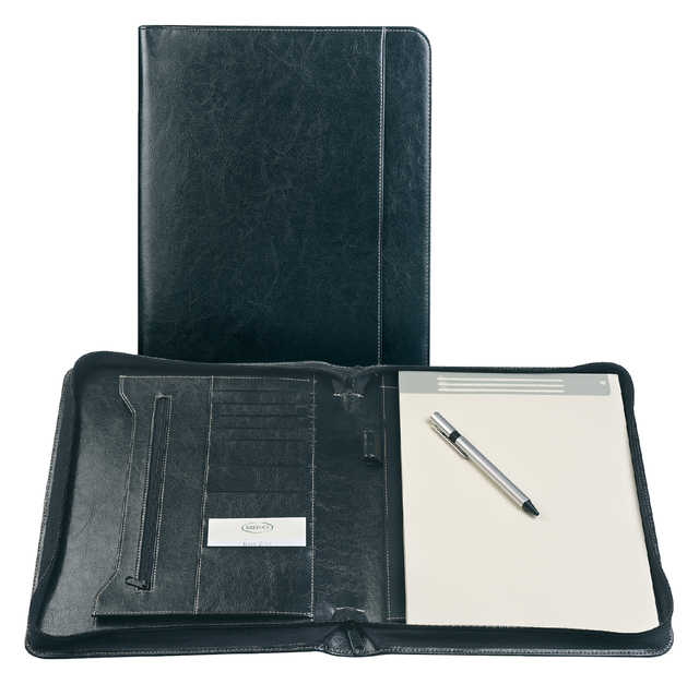 Schrijfmap Brepols Palermo luxe A4 met rits incl schrijfblok zwart