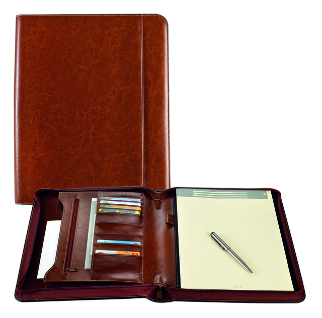 Schrijfmap Brepols Palermo luxe A4 met rits incl schrijfblok bruin