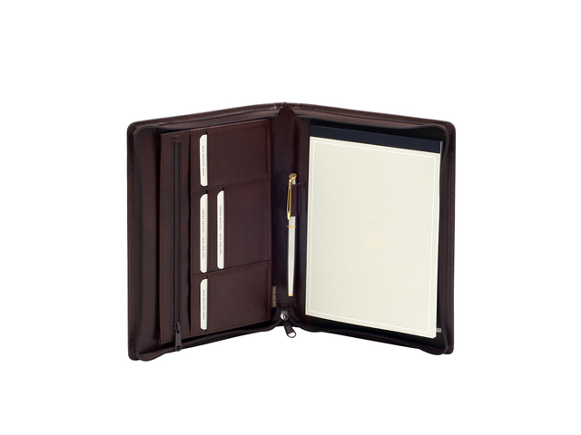 Conférencier Van Der Spek 358 A5 cuir buffle avec zip marron