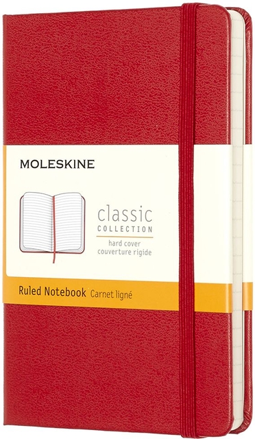 Notitieboek Moleskine pocket 90x140mm lijn hard cover rood
