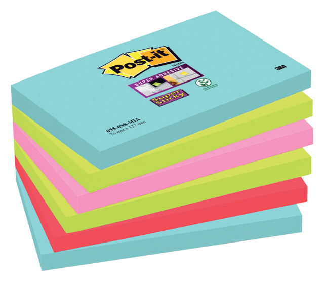 Memoblok Post-it 655 Super Sticky 76x127mm Cosmic 6 stuks