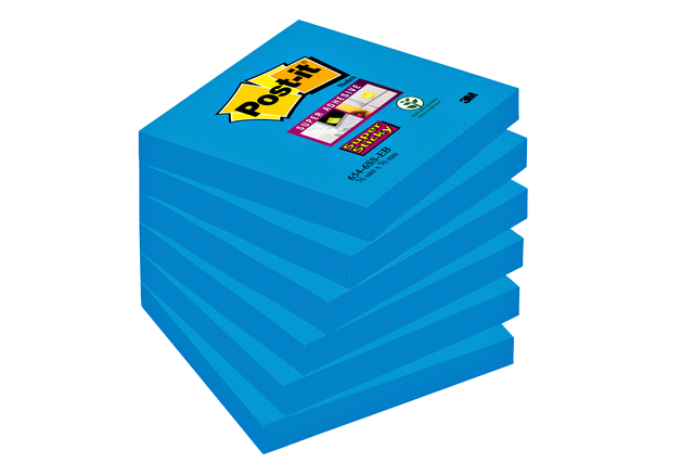 Bloc-mémos Post-it 654 Super Sticky 76x76mm bleu 90 feuilles