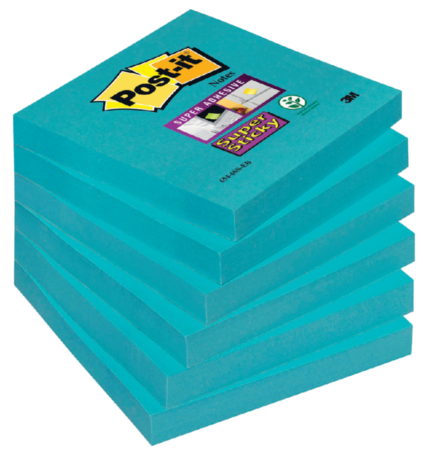 Memoblok Post-it 654 Super Sticky 76x76mm blauw 90 vel