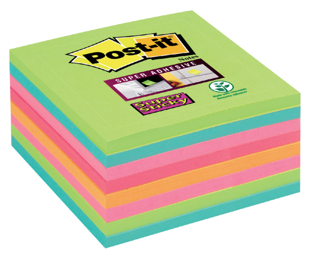 Bloc-mémos Post-it 654 Super Sticky 76x76mm Arc-en-ciel 8 pièces