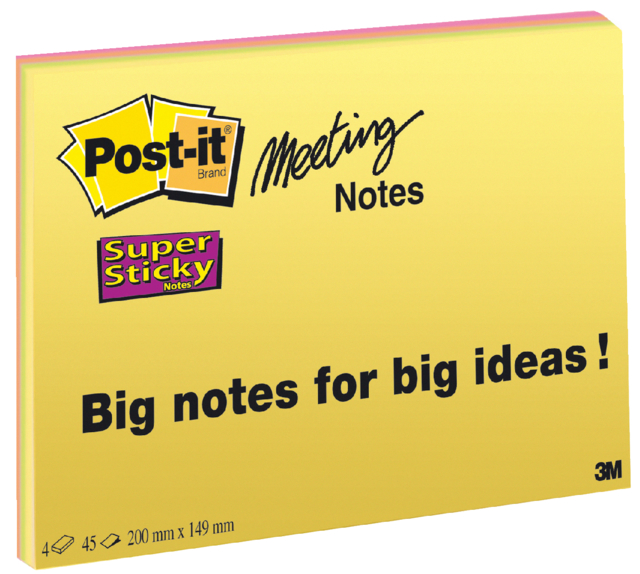 Memoblok Post-it 6845 Super Sticky 203x152mm assorti 4 stuks