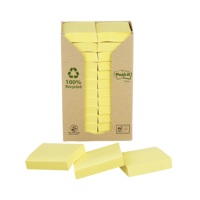 Bloc-mémos Post-it 653 38x51mm recyclé jaune 24 pièces