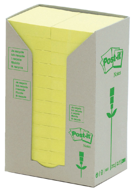 Memoblok Post-it 653 38x51mm recycled geel 24 stuks