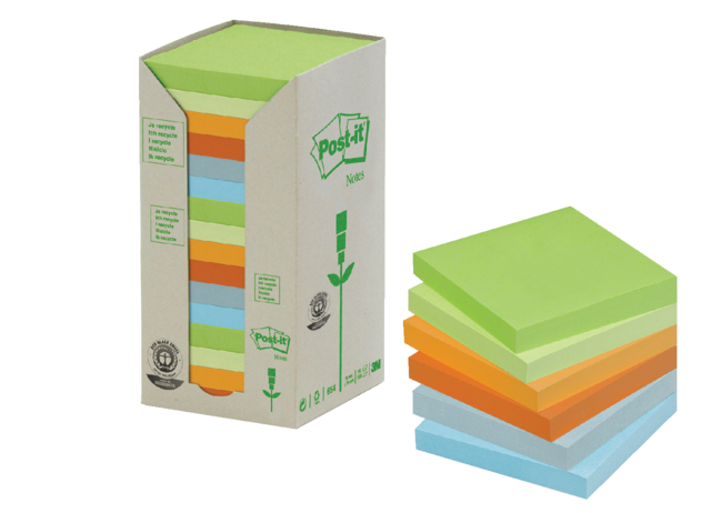 Memoblok Post-it 654-RTP 76x76mm recycled rainbow pastel 16 stuks