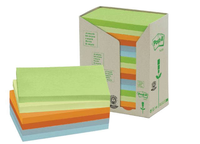 Memoblok Post-it 655-RPT 76x127mm recycled rainbow pastel 16 stuks