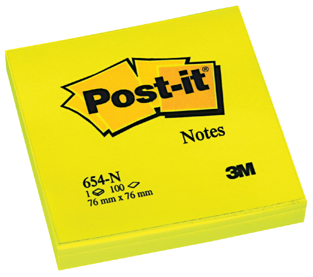 Bloc-mémos Post-it 654 76x76mm néon jaune 100 feuilles