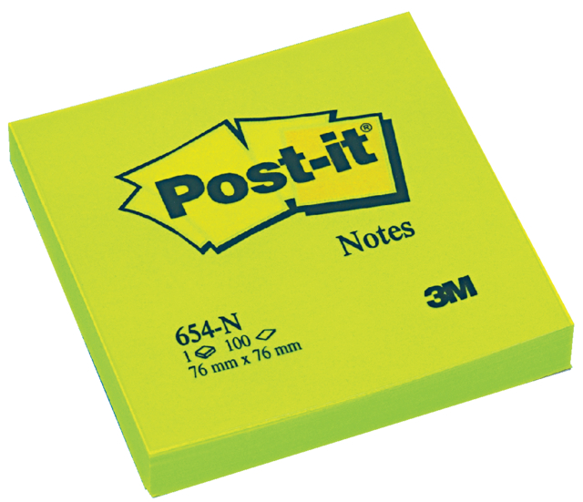 Memoblok Post-it 654 76x76mm neon groen 100 vel