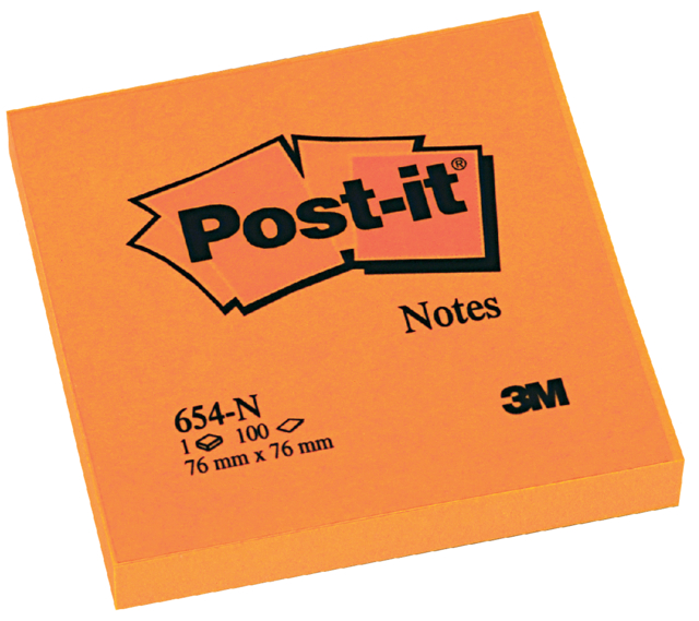 Bloc-mémos Post-it 654 76x76mm néon orange 100 feuilles