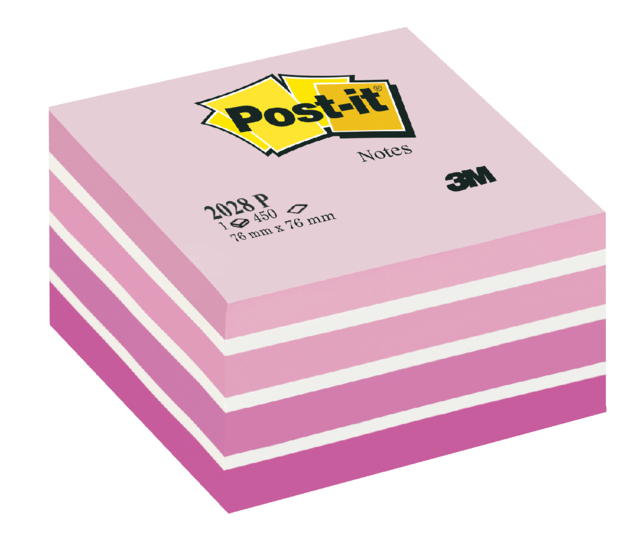 Memoblok Post-it 2028 76x76mm kubus pastel roze