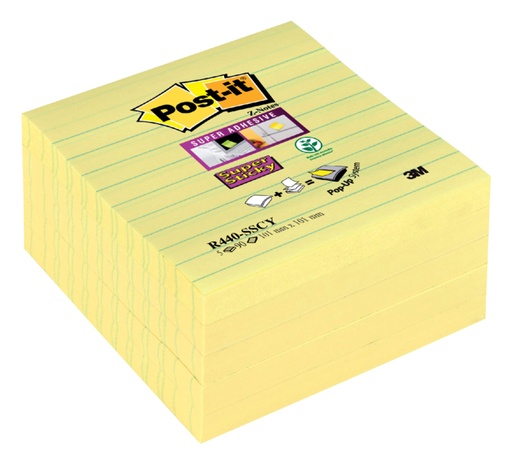 [392473] Memoblok Post-it Z-Notes S440 Super Sticky 100x100mm geel 5 stuks