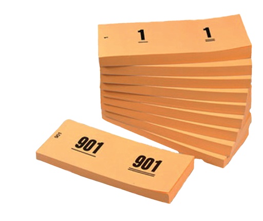 [062506] Bloc numéros de 1 à 1000 42x105mm orange 10 pièces