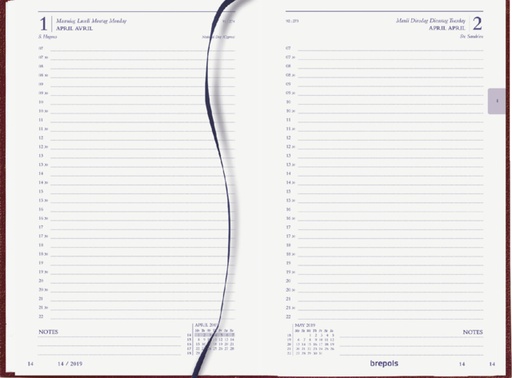 [900137] Agenda 2025 Brepols Saturnus Luxe court 1 jour/1 page bordeaux