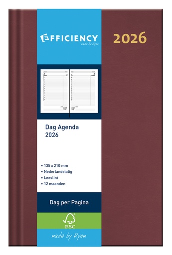 [900172] Agenda 2026 Ryam Efficiency Baladek 1dag/1pagina bordeaux