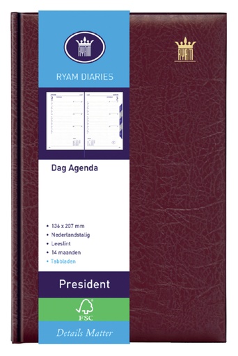 [900180] Agenda 2025 Ryam President 1 jour/1 page bordeaux