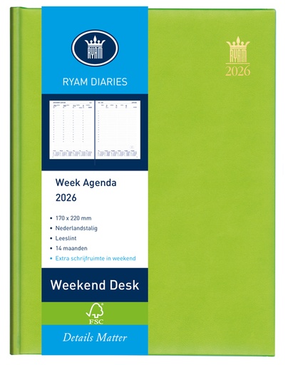 [900120] Agenda 2026 Ryam Weekplan Weekend Desk Lazio 7dagen/2pagina's assorti
