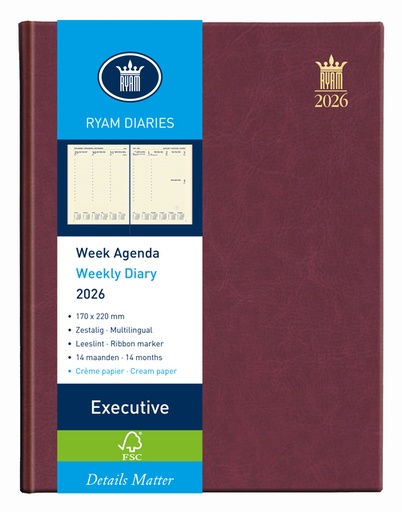[900194] Agenda 2026 Ryam Executive Mundior 7dagen/2pagina's bordeaux