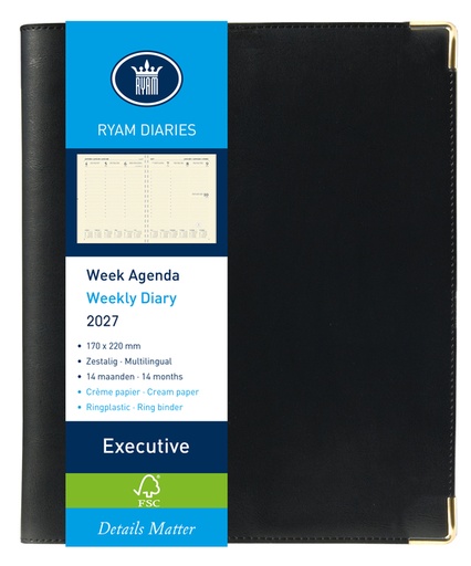 [900107] Agenda 2027 Ryam Executive Nappa 7 jours/2 pages noir