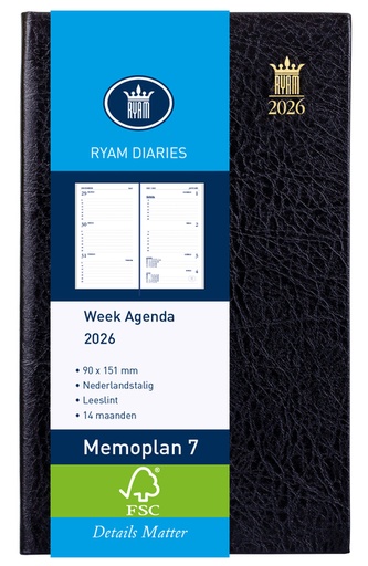 [900076] Agenda 2026 Ryam Memoplan 7 Suprema 7dagen/2pagina's zwart