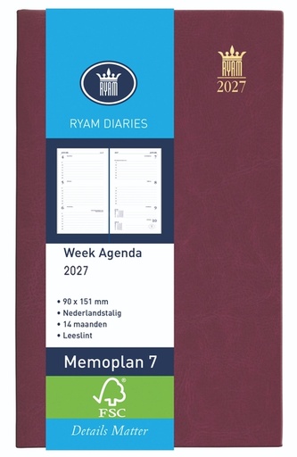 [900190] Agenda 2027 Ryam Memoplan 7 Suprema 7 jours/ 2 pages bordeaux