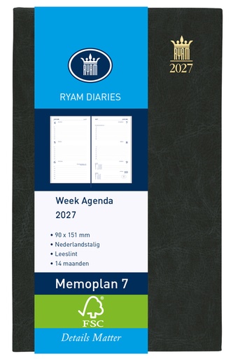 [900117] Agenda 2027 Ryam Memoplan 7 Mundior 7dagen/2pagina's zwart