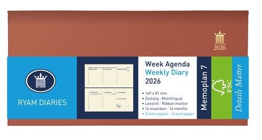 [900100] Agenda 2026 Ryam Memoplan 7 Nappa 7dagen/2pagina's landscape assorti