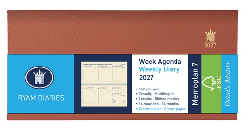 [900100] Agenda 2027 Ryam Memoplan 7 Nappa 7 jours/2 pages assorti
