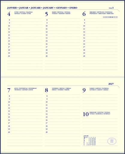 [900127] Agendavulling 2027 Ryam Memoplan 7 Compact 7 dagen/2pagina's landscape crème