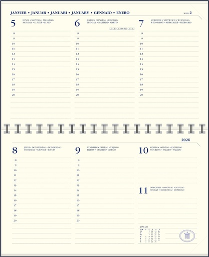 [900127] Recharge agenda 2026 Ryam Memoplan 7 Compact paysage 7 jours/2 pages crème
