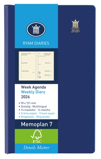 [900075] Agenda 2025 Ryam Memoplan 7 Suprema Nappa 7 jours/ 2 pages assorti