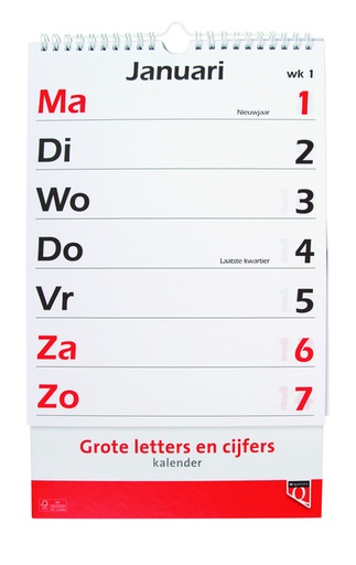 [336006] Calendrier 2026 gros caractères lettres et chiffres Quantore