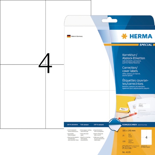 [817103] Etiket HERMA 4229 105x148mm A6 correctie wit 100 stuks