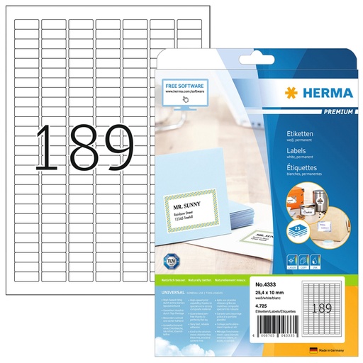 [810980] Etiquette HERMA 4333 25,4x10mm A4 4725 pièces