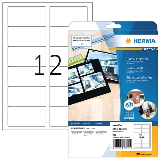 [816809] Etiket HERMA 4609 52.5x21.2mm premium wit 11200 stuks