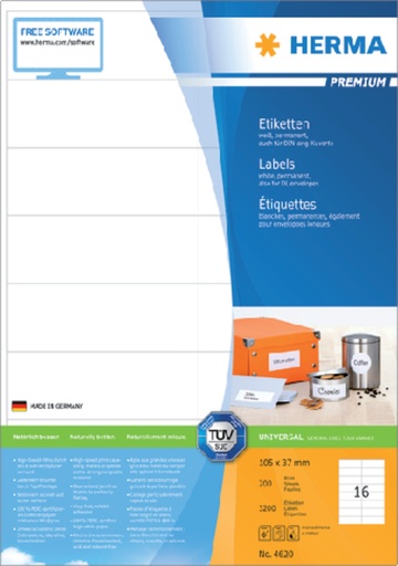 [817162] Etiket HERMA 4620 105x37mm premium wit 3200stuks