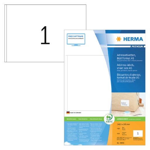 [816821] Etiket HERMA 8690 148.5x205mm Premium wit 400stuks