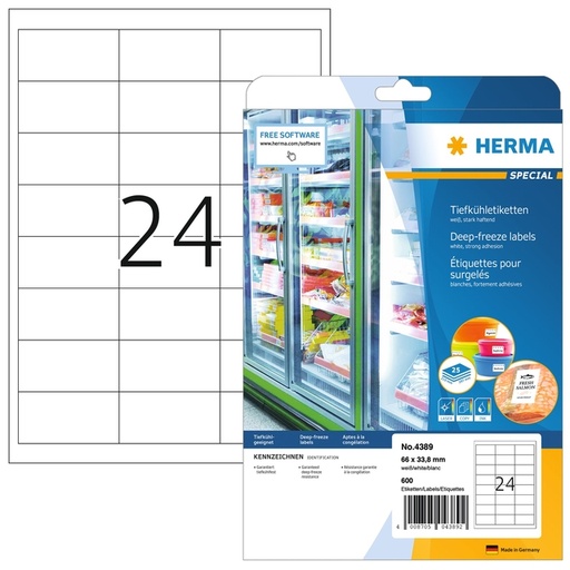 [817115] Etiquette HERMA 4389 66x33,8mm pour surgelés blanc 600 pièces