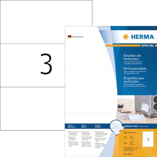 [817164] Etiket HERMA 4664 210x99mm geperforeerd wit 300 stuks