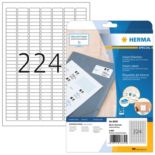 [817086] Etiket HERMA 8830 25.4x8.5mm mat wit 5600 stuks