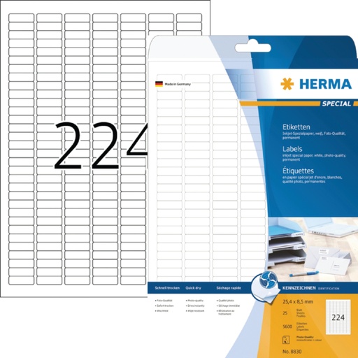 [817086] Etiket HERMA 8830 25.4x8.5mm mat wit 5600stuks