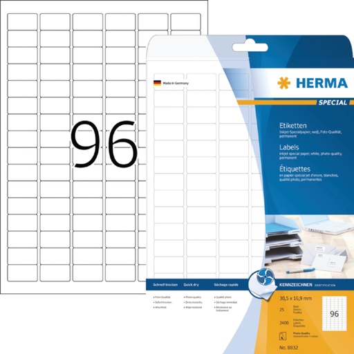 [817091] Etiket HERMA 8832 30.5x16.9mm mat wit 2400stuks