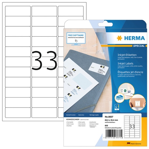 [817088] Etiquette HERMA 8837 63,5x25,4mm blanc 825 pièces