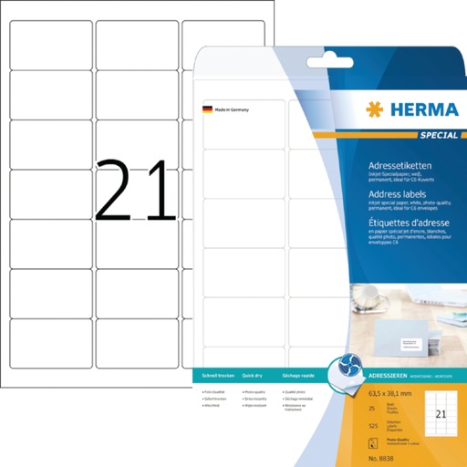 [817090] Etiket HERMA 8838 63.5x38.1mm mat wit 525stuks